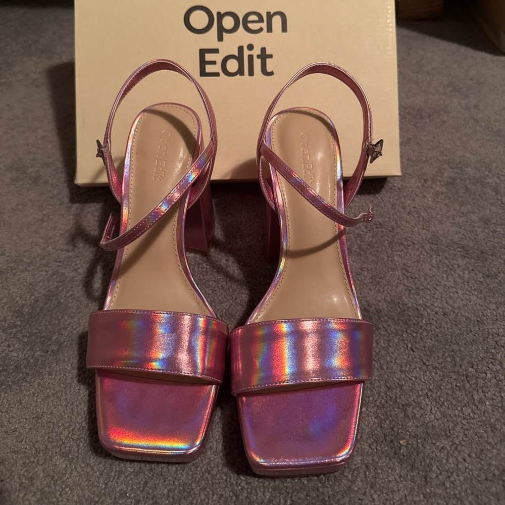 Open Edit Iridescent Pink Platform Sandal Heels size 8